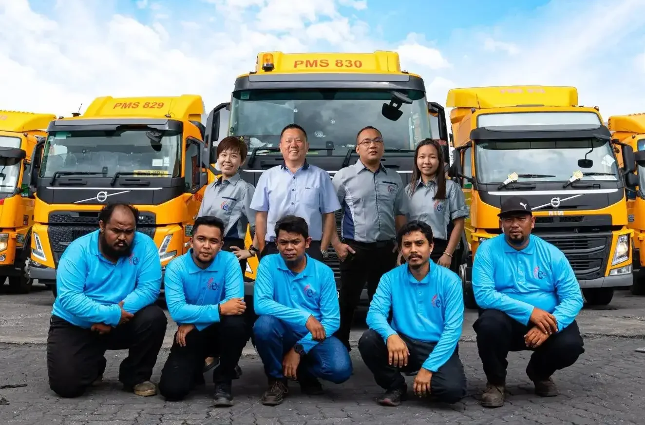 The Eagle Dynamics Haulage team standing with the company prime mover fleet at Port Klang, Malaysia